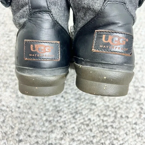 UGG Kesey waterproof black leather grey wool lined winter ankle snow boots 7.5 - Picture 7 of 13